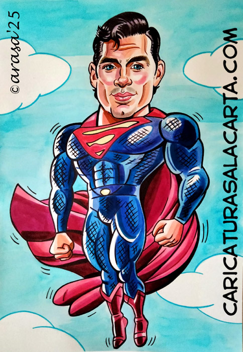 Caricaturas de famosos a rotulador: Henry Cavill Superman