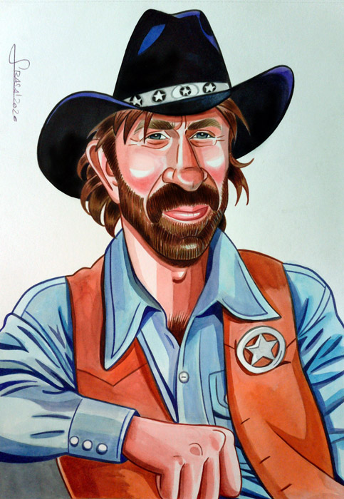 caricaturas-ilustraciones-famosos-caricatura-acuarela-a3-chuck-norris-walker-texas-ranger Noticias de 2026: ha muerto Chuck Norris