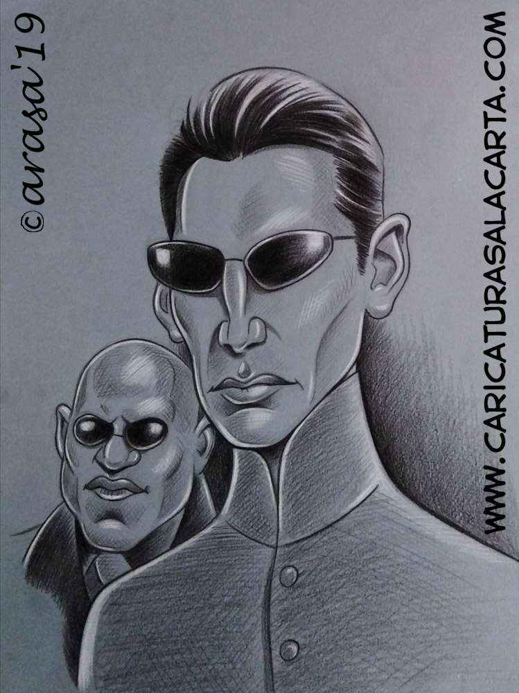 Caricaturas de famosos actores: Keanu Reeves en Matrix