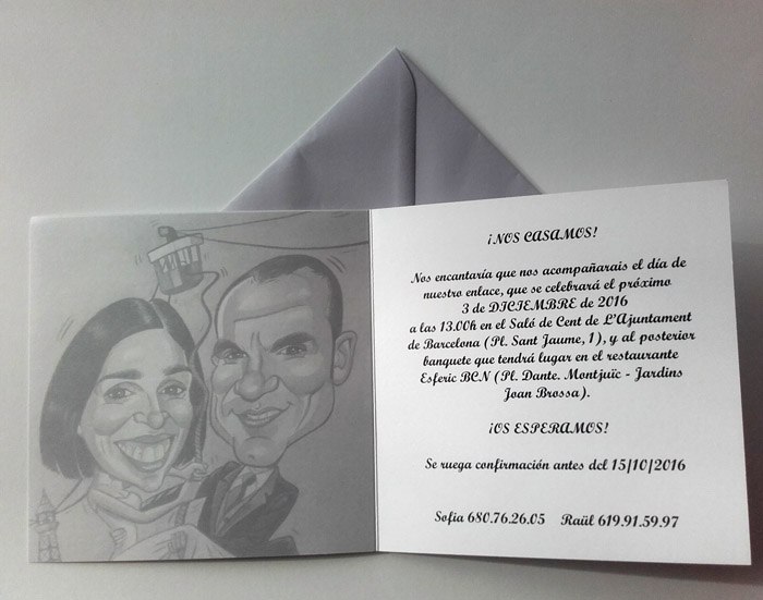 Invitaciones de boda divertidas y originales con caricaturas para Sofia