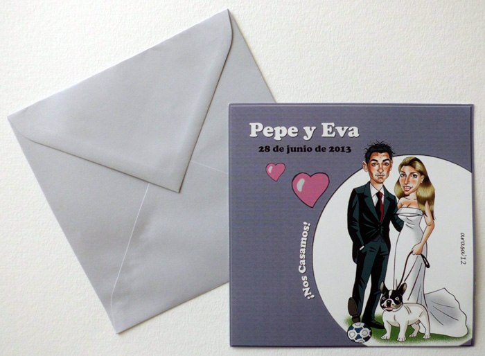 Invitaciones de boda con caricatura: Eva y Pepe