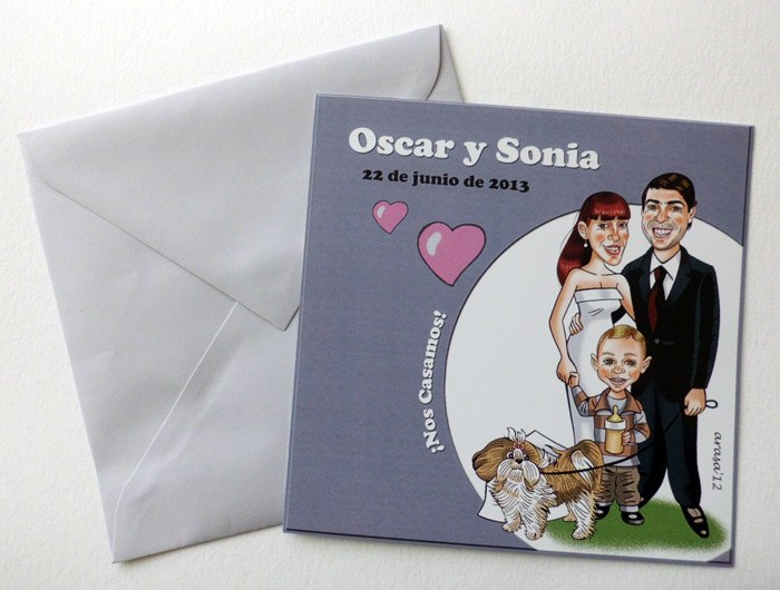Invitaciones de boda con caricatura: Sonia y Oscar