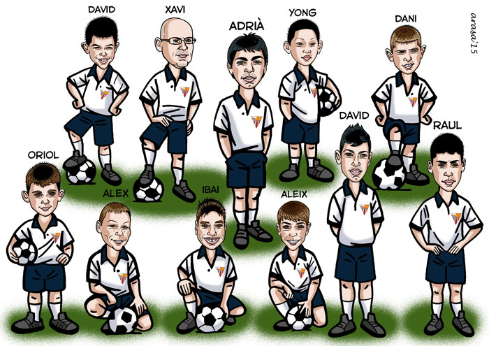 Caricatura de grupo equipo de fútbol infantil para Rosa