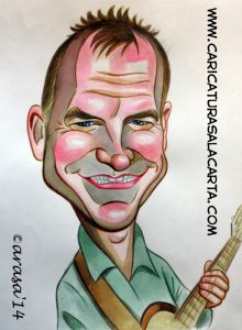 Caricatura rápida de Sting antigua pintada con acuarela y lápiz color
