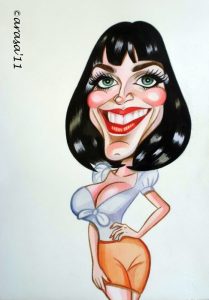 Caricatura rápida antigua de Katy Perry pintada con acuarela y lápiz color